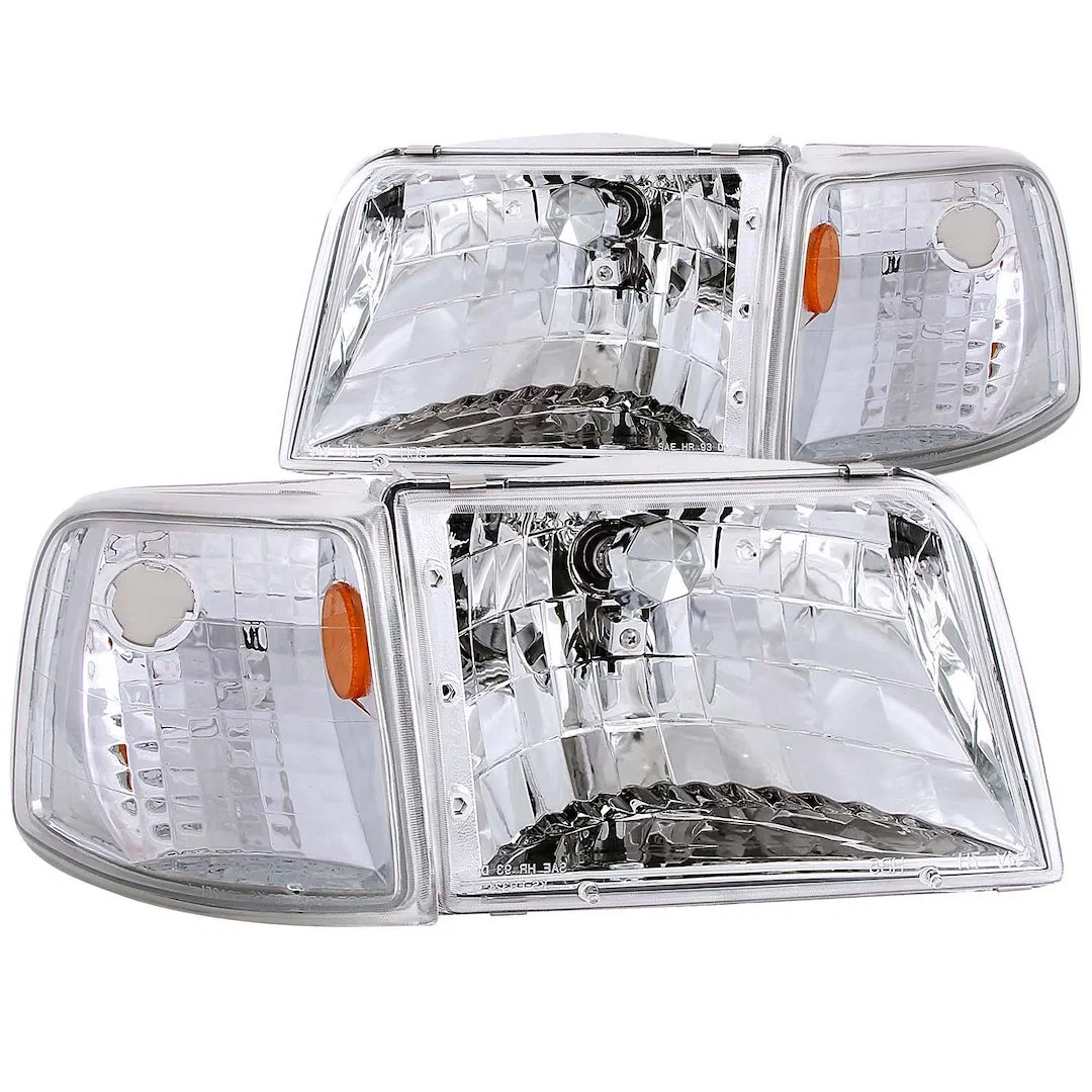 111119 – ANZO Headlight Assembly, Halogen Bulb Projector Beam Clear Lens With Amber Reflectors Chrome Housing Set Of ...